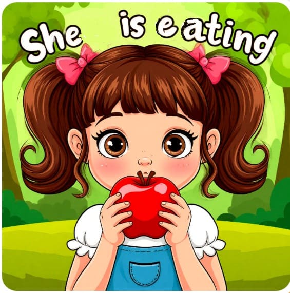Девочка ест яблоко - the girl is eating an apple